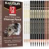 imageKALOUR Professional Colored Charcoal Pencils Drawing Set12 Pieces Pastel Chalk Pencils for Sketching Shading Blending Portrait Black White Charcoal Pencils for Beginners ampamp Artists