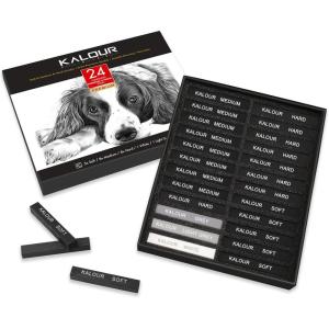 imageKALOUR 24 Pro Charcoal Drawing Set  SoftMediumHard Charcoal and White Charcoal  Charcoal Sticks for Drawing Sketching Shading  Art Supplies Gift for Artists Beginners Adults