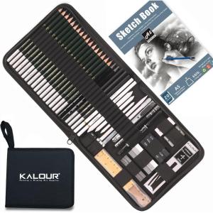 imageKALOUR 54Pack Sketch Drawing Pencils Kit with SketchbookInclude GraphiteCharcoal Pencils and Artists ToolsPro Art Drawing Supplies for Adults Kids Beginnersideal for Sketching Shading
