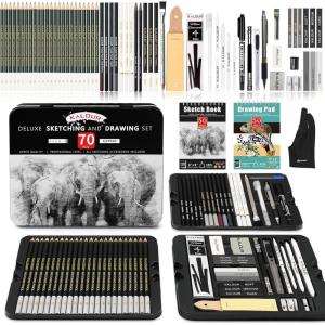 imageKALOUR 72Pack Sketch Drawing Pencils Kit with Sketchbook and 3color Drawing PaperTin BoxInclude GraphiteCharcoalDrawing Glove and Artists ToolsPro Art Drawing Supplies for Adults Beginner
