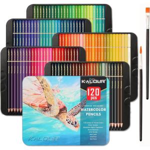 imageKALOUR Professional Watercolor Pencils Set of 120 Colorswith Two BrushNumbered and LightfastnessWatersoluble Colored Pencils for Adult Coloring BookWater Color Pencils for Artists Beginner Kids