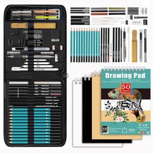 image:imageKALOUR 50 Pack Drawing Set Sketch Kit ProArt Sketching Supplies with 3Color SketchbookInclude GraphiteCharcoal Pastel and Mechanical PencilIdeal for Artist Adults Beginner Kids