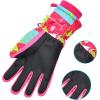 imageSki Gloves Waterproof Snow Gloves 30 Winter Gloves for Cold Weather Warm Snowboarding Gloves  for Men Women Kids Boys and GirlsKids RoseRedGreen