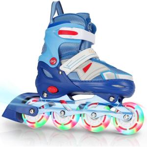 imageAdjustable Kids Inline Skates for Boys Girls with Full Light Up Wheels  Roller Skates for Kids Ages 612 Toddler Ages 35 Youth Women Beginners Outdoor IndoorLight blue