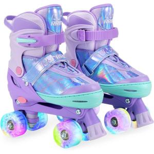 imageAdjustable Kids Roller Skates for Girls Boys with Light Up Wheels Skates for Kids Ages 612 Toddler 35 Youth and Women Beginners Indoor and OutdoorPurple
