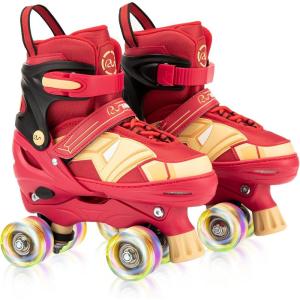 imageAdjustable Kids Roller Skates for Girls Boys with Light Up Wheels Skates for Kids Ages 612 Toddler 35 Youth and Women Beginners Indoor and OutdoorRed