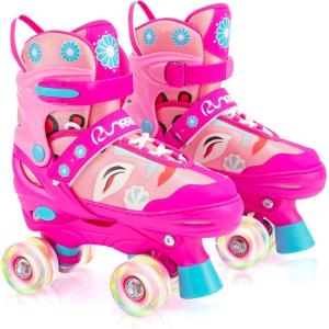 imageAdjustable Kids Roller Skates for Girls Boys with Light Up Wheels Skates for Kids Ages 612 Toddler 35 Youth and Women Beginners Indoor and OutdoorRose Red  Pink