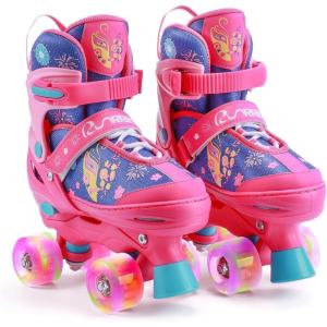 imageAdjustable Roller Skates for Girls with Light Up Wheels Skates for Kids Ages 412 Toddler 35 Youth and Women Beginners Indoor and Outdoor