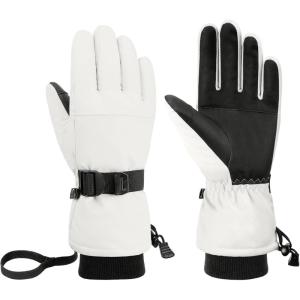 imageSki Gloves for Men Women Kids  Waterproof Touchscreen Snow Winter Gloves with Thermal Insulated Warm for Skiing Snowboarding and Cold WeatherWhite
