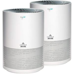 imageBissell MYair 2 Pack Purifier with High Efficiency and Carbon Filter for Small Room and Home Quiet Bedroom Air Cleaner for Allergies Pets Dust Dander Pollen Smoke Odors Timer 27809 2 Count