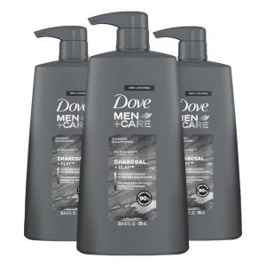 imageDOVE MEN  CARE Shampoo Charcoal  Clay 3 Count For HealthyLooking Hair Naturally Derived Plant Based Cleansers 254 oz