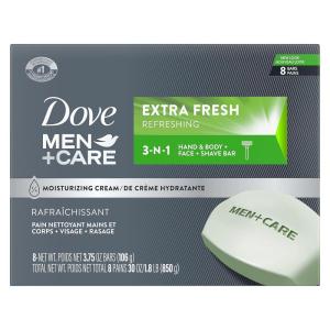 imageDOVE MEN  CARE Bar 3 in 1 Cleanser for Body Face and Shaving to Clean and Hydrate Skin Extra Fresh Body and Facial Cleanser More Moisturizing Than Bar Soap 375 oz 14 Count Pack of 1Fresh