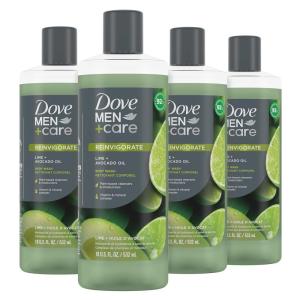 imageDOVE MEN  CARE Body 4 Count Wash Lime  Avocado Oil to Rebuild Skin in the Shower with PlantBased Cleansers and Moisturizers 18 oz