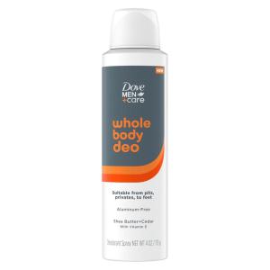 imageDove MenCare Whole Body Deo AluminumFree Deodorant Spray Shea Butter  Cedar Suitable from Pits Privates to Feet with Vitamin E 4 oz