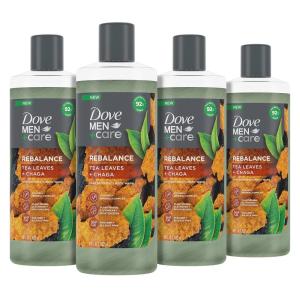 imageDOVE MEN  CARE Rebalance Body Wash Tea Leaves and Chaga 4 Count With Vitamin and Mineral Complex Moisturizing Body Wash with Plant Based Ingredients 18 oz