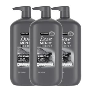 imageDOVE MEN  CARE Purifying Body ampamp Face Wash 3 Count Charcoal Clay with 24Hour Nourishing Micromoisture Technology 30 ozCharcoal Clay