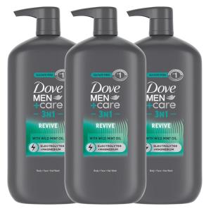 imageDOVE MEN  CARE Purifying Body ampamp Face Wash 3 Count Charcoal Clay with 24Hour Nourishing Micromoisture Technology 30 ozRevive with Tea Tree Oil