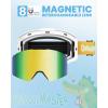 imageOutdoorMaster Falcon Kids Ski GogglesMagnetic Interchangeable Lens Anti Fog UV Protection OTG Snowboard Goggles for YouthA1vlt 12 Grey Lens With Revo Bluedinosaur Strap