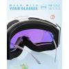 imageOutdoorMaster Falcon Kids Ski GogglesMagnetic Interchangeable Lens Anti Fog UV Protection OTG Snowboard Goggles for YouthA1vlt 12 Grey Lens With Revo Bluedinosaur Strap