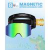 imageOutdoorMaster Falcon Kids Ski GogglesMagnetic Interchangeable Lens Anti Fog UV Protection OTG Snowboard Goggles for YouthA1vlt 17 Grey Lens With Revo Greendinosaur Strap