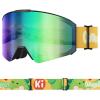 imageOutdoorMaster Falcon Kids Ski GogglesMagnetic Interchangeable Lens Anti Fog UV Protection OTG Snowboard Goggles for YouthA1vlt 17 Grey Lens With Revo Greendinosaur Strap