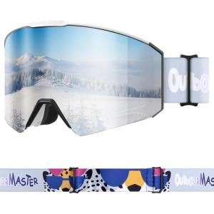 imageOutdoorMaster Falcon Kids Ski GogglesMagnetic Interchangeable Lens Anti Fog UV Protection OTG Snowboard Goggles for YouthA1vlt 10 Silver Lenstiger Strap