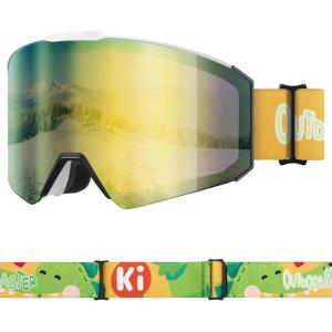 imageOutdoorMaster Falcon Kids Ski GogglesMagnetic Interchangeable Lens Anti Fog UV Protection OTG Snowboard Goggles for YouthA1vlt 12 Grey Lens With Revo Bluedinosaur Strap
