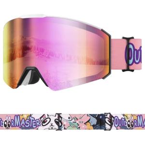 imageOutdoorMaster Falcon Kids Ski GogglesMagnetic Interchangeable Lens Anti Fog UV Protection OTG Snowboard Goggles for YouthA1vlt 13 Grey Lens With Revo Pinkrabbit Strap