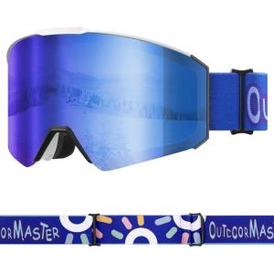 imageOutdoorMaster Falcon Kids Ski GogglesMagnetic Interchangeable Lens Anti Fog UV Protection OTG Snowboard Goggles for YouthA1vlt 15 Grey Lens With Revo Bluesun Strap