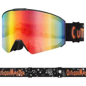 imageOutdoorMaster Falcon Kids Ski GogglesMagnetic Interchangeable Lens Anti Fog UV Protection OTG Snowboard Goggles for YouthA1vlt 158 Grey Lens With Revo Redblack Strap