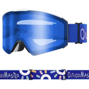 imageOutdoorMaster Falcon Kids Ski GogglesMagnetic Interchangeable Lens Anti Fog UV Protection OTG Snowboard Goggles for YouthA1vlt 28 Dark Blue Lenssun Strap