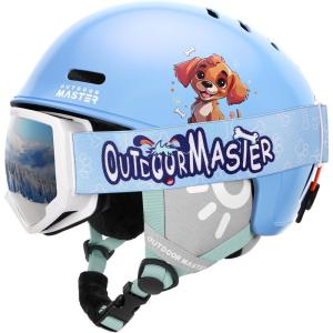 imageOutdoorMaster Kids Ski Helmet and Goggles Set Snowboard Helmet Durable PC Shell ampamp EPS Foam Snow Helmet 12 Cooling Vents Dial Fit Skiing Helmet SafetyCertified Snow Sport Helmets for Boys ampamp GirlsIce Blue