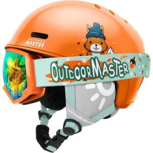 imageOutdoorMaster Kids Ski Helmet and Goggles Set Snowboard Helmet Durable PC Shell ampamp EPS Foam Snow Helmet 12 Cooling Vents Dial Fit Skiing Helmet SafetyCertified Snow Sport Helmets for Boys ampamp GirlsGlossy Dark Orange