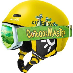 imageOutdoorMaster Kids Ski Helmet and Goggles Set Snowboard Helmet Durable PC Shell ampamp EPS Foam Snow Helmet 12 Cooling Vents Dial Fit Skiing Helmet SafetyCertified Snow Sport Helmets for Boys ampamp GirlsMatte Yellow
