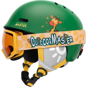 imageOutdoorMaster Kids Ski Helmet and Goggles Set Snowboard Helmet Durable PC Shell ampamp EPS Foam Snow Helmet 12 Cooling Vents Dial Fit Skiing Helmet SafetyCertified Snow Sport Helmets for Boys ampamp GirlsMatte Green