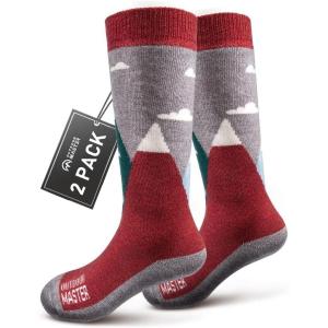 imageOutdoorMaster Kids Ski Socks  Merino Wool Blend Over the Calf DesignChristmas  2 Pack