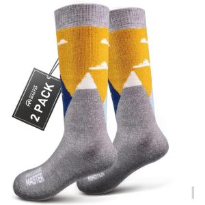 imageOutdoorMaster Kids Ski Socks  Merino Wool Blend Over the Calf DesignDust Gray  2 Pack