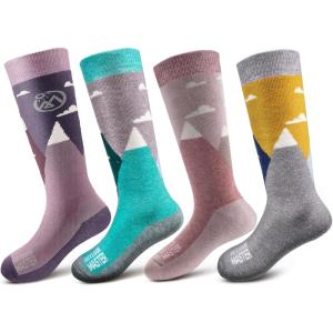 imageOutdoorMaster Kids Ski Socks  Merino Wool Blend Over the Calf DesignGreen gray purple Gray mt View