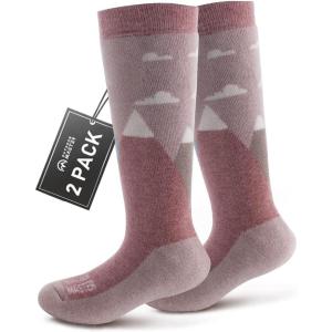 imageOutdoorMaster Kids Ski Socks  Merino Wool Blend Over the Calf DesignMt View  2 Pack