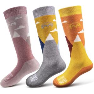 imageOutdoorMaster Kids Ski Socks  Merino Wool Blend Over the Calf DesignMt View  Dust Gray  Carrot Orange