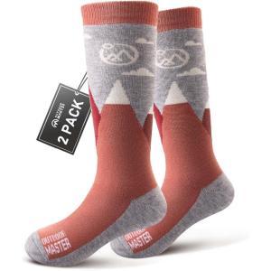 imageOutdoorMaster Kids Ski Socks  Merino Wool Blend Over the Calf DesignPink Gray