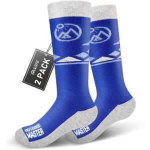 imageOutdoorMaster Kids Ski Socks  Merino Wool Blend Over the Calf DesignZ Blue Grey