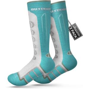 imageOutdoorMaster Kids Ski Socks 23Pack Merino Wool Compression Thermal Socks with Boys ampamp Girls Over The Calf NonSlip CuffGreen
