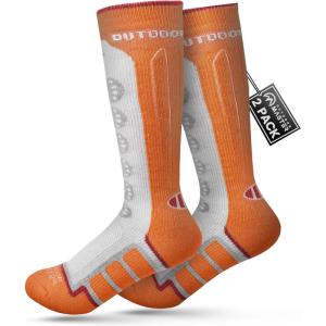 imageOutdoorMaster Kids Ski Socks 23Pack Merino Wool Compression Thermal Socks with Boys ampamp Girls Over The Calf NonSlip CuffOrange