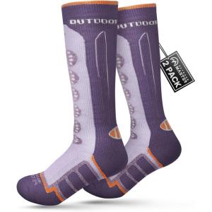 imageOutdoorMaster Kids Ski Socks 23Pack Merino Wool Compression Thermal Socks with Boys ampamp Girls Over The Calf NonSlip CuffPurple