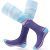 imageOutdoorMaster Ski Socks 2Pair Pack Skiing and Snowboarding Thermal Socks for Women Over The Calf NonSlip CuffViolet Mountain