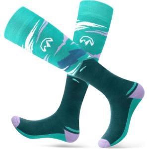 imageOutdoorMaster Ski Socks 2Pair Pack Skiing and Snowboarding Thermal Socks for Women Over The Calf NonSlip CuffForest Green