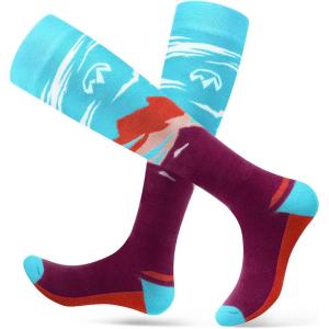 imageOutdoorMaster Ski Socks 2Pair Pack Skiing and Snowboarding Thermal Socks for Women Over The Calf NonSlip CuffHenna