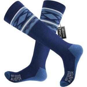 imageSki Socks 2Pack Merino Wool Over The Calf NonSlip Cuff for Men ampamp WomenABlue