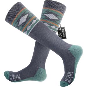 imageSki Socks 2Pack Merino Wool Over The Calf NonSlip Cuff for Men ampamp WomenAGray